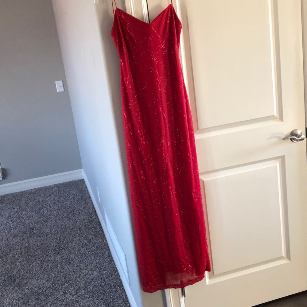 Red formal gown -backless Med